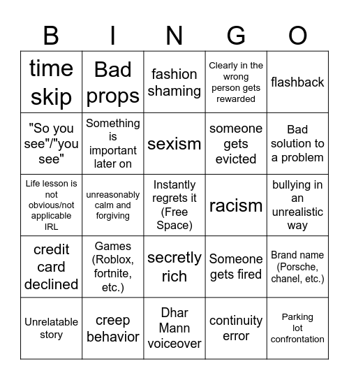 Dhar Mann Bingo Card