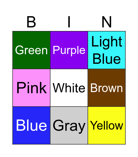 COLOR Bingo Card