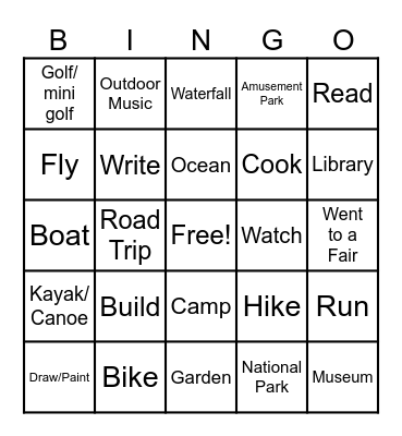 ENERGY STAR Summer Activities Bingo Card