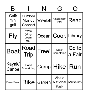 ENERGY STAR Summer Activities Bingo Card