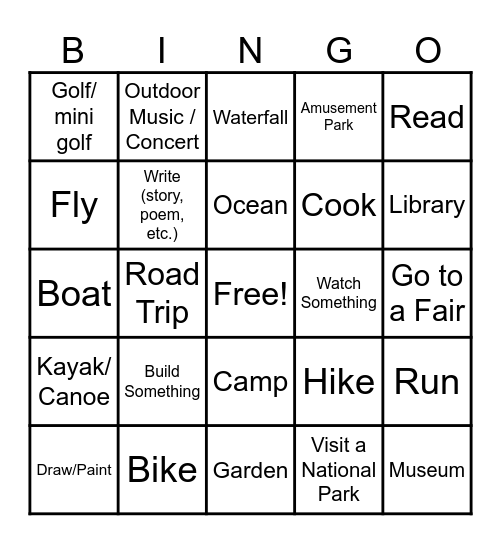 ENERGY STAR Summer Activities Bingo Card