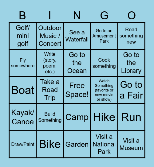 ENERGY STAR Summer Activities Bingo Card