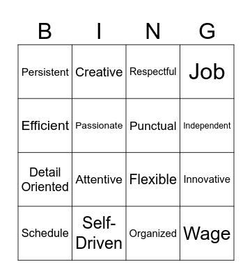 Vocational Vocabulary Bingo Card