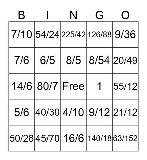 Dividing Fractions Bingo Card