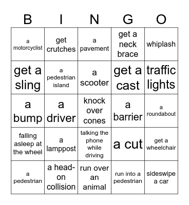 Traffic Accidents Bingo Card