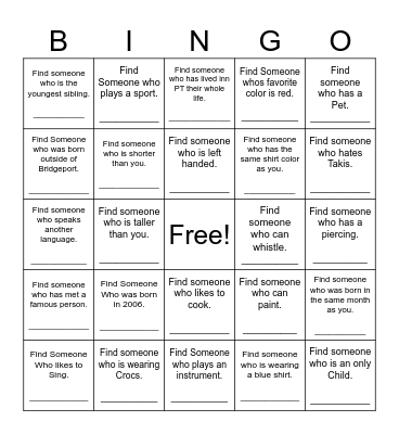 Find Someone Who Bingo Card