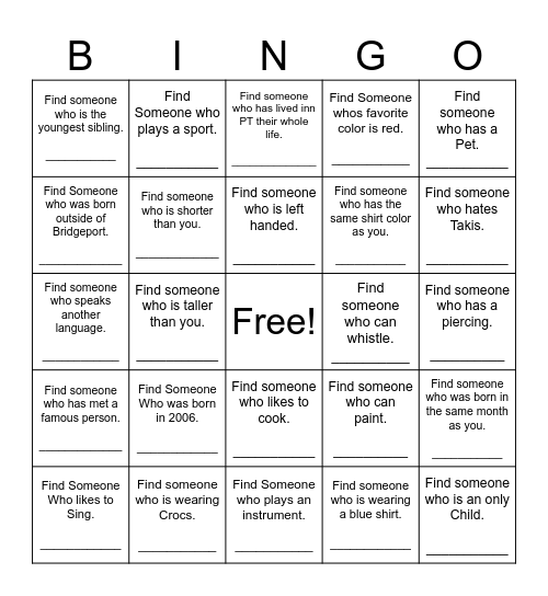 Find Someone Who Bingo Card