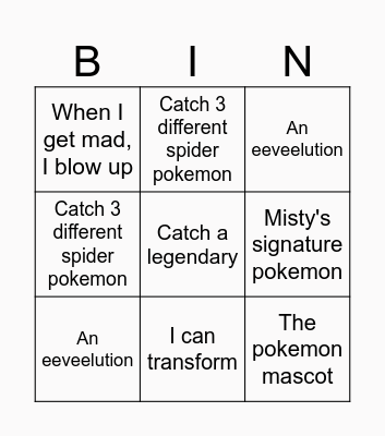 Pokemon Bingo Card