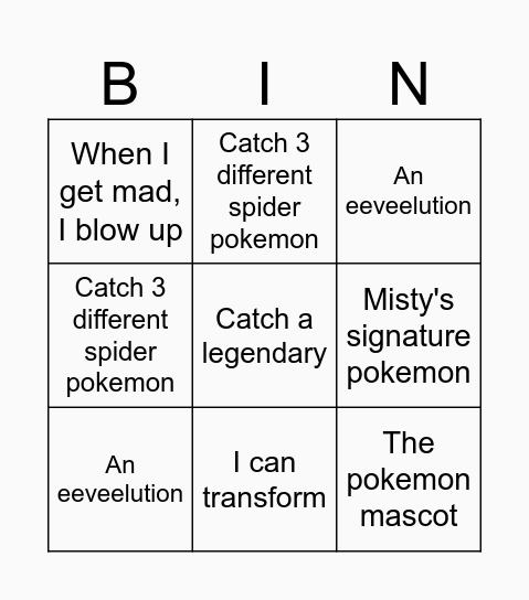 Pokemon Bingo Card