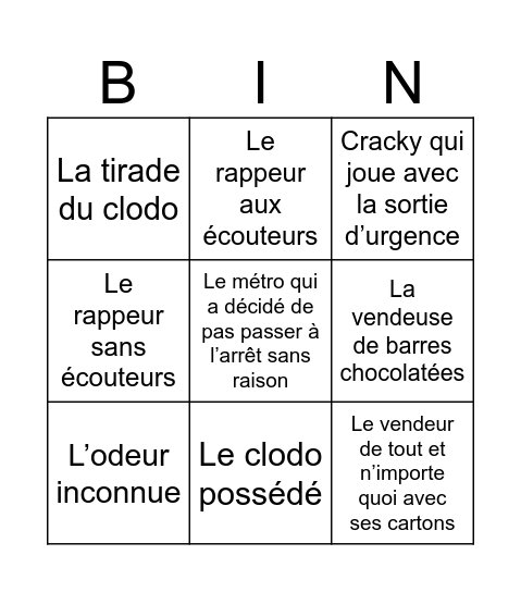 NYC SUBWAY Bingo Card