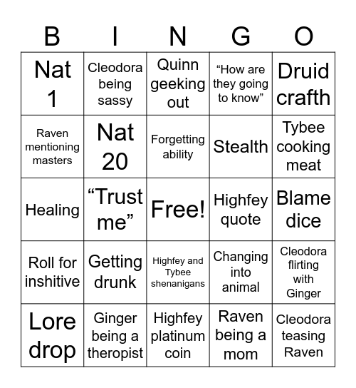 Dnd Bingo Card