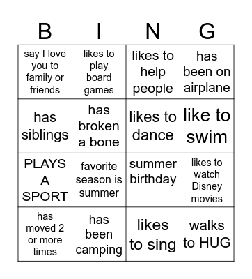 HUG BINGO WOOHOO Bingo Card