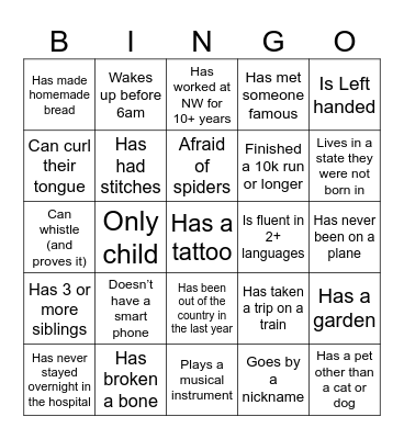 Ice Breaker BINGO Card