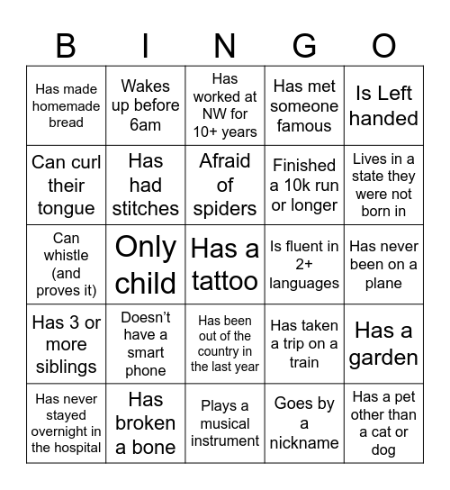 Ice Breaker BINGO Card