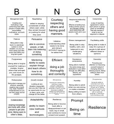 Soft Skills Bingo Card