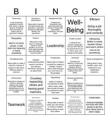 Soft Skills Bingo Card