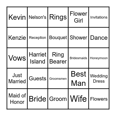 Wedding Bingo Card