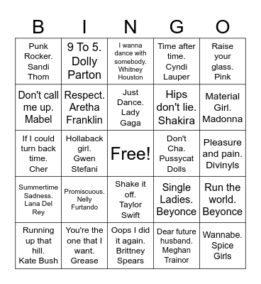Ladies Night Bingo Card