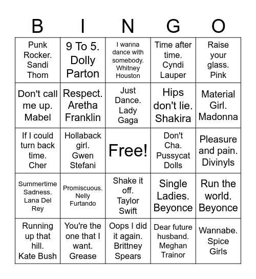 Ladies Night Bingo Card