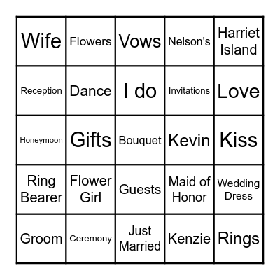 Wedding Bingo Card