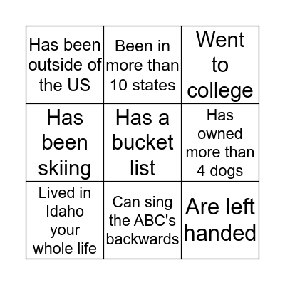 Icebreaker Bingo Card