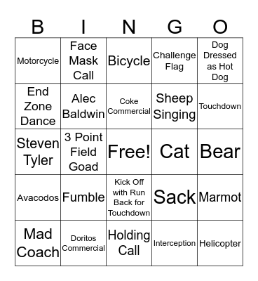 Super Bowl 50 Bingo Card Bingo Card