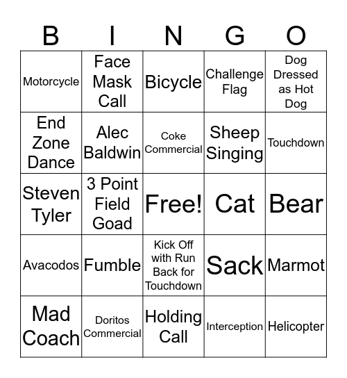 Super Bowl 50 Bingo Card Bingo Card