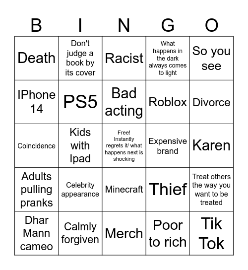 Dhar Mann Bingo Card