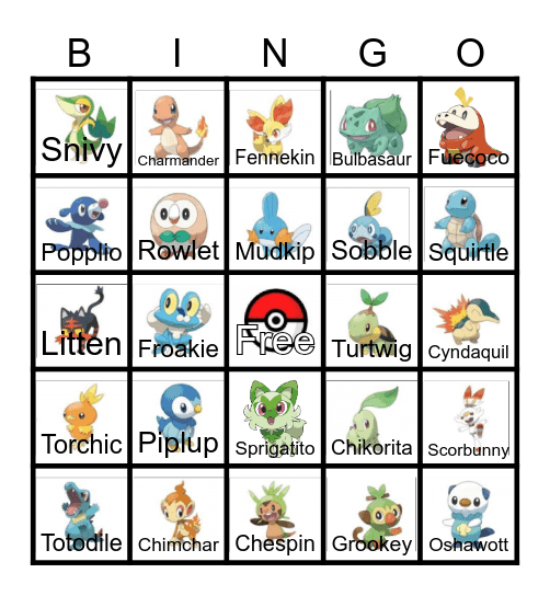 Pokemon Starters Bingo Card