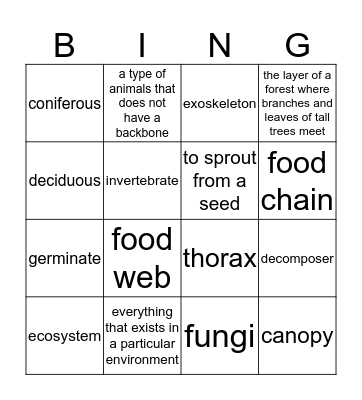Habitat and Animals Bingo Card