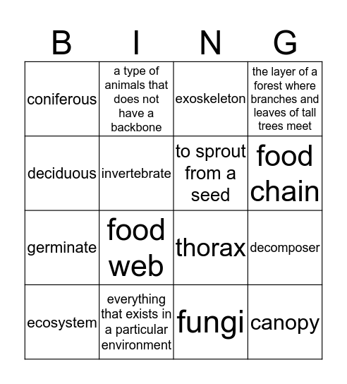 Habitat and Animals Bingo Card