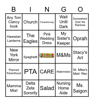 Books, Food, Movies, and Music Bingo Card