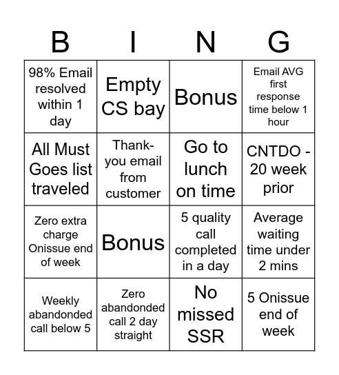 Untitled Bingo Card