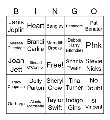 GIRLS WITH GUITARS Bingo Card
