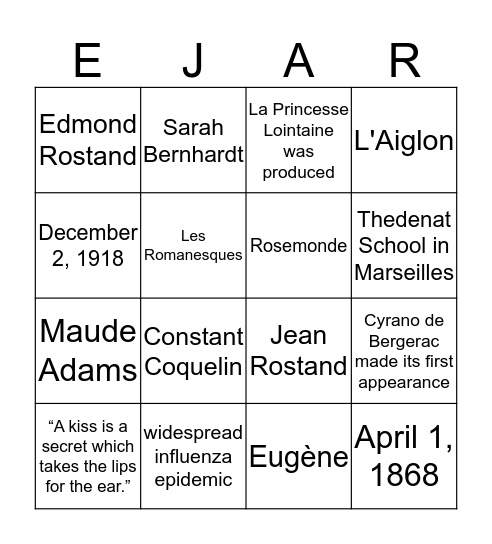 Edmond Rostand Bingo Card