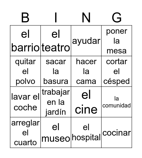 Los qurhaceres Bingo Card