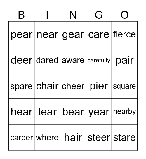 /air/ & /ear/ sounds in words Bingo Card