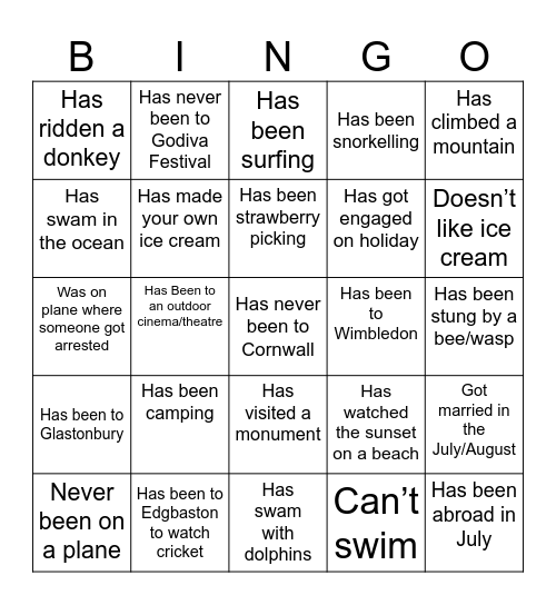 Find Someone who ........ Bingo Card