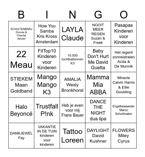 Eindkamp Muziekbingooooooooo 2023 Bingo Card