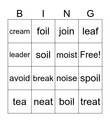 Green Words (ea and oi) Bingo Card
