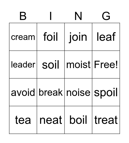 Green Words (ea and oi) Bingo Card