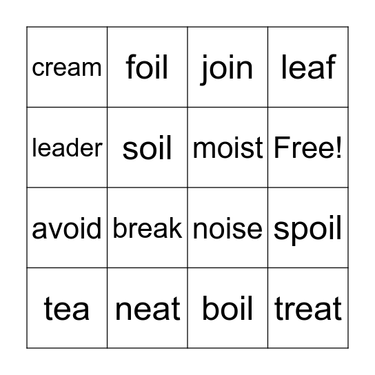 Green Words Bingo (ea and oi) Bingo Card