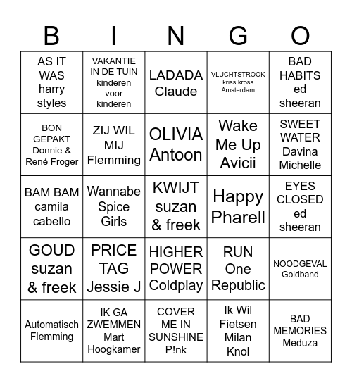 Eindkamp Muziekbingooooo Bingo Card