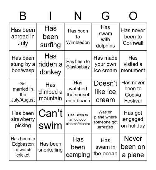 Find Someone Who Bingo Card