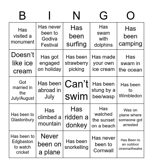 Find Someone Who...... Bingo Card