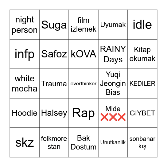 zeynep's bingo ✨️ Bingo Card