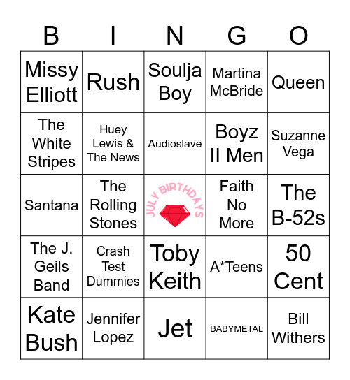 july- birthdays Bingo Card