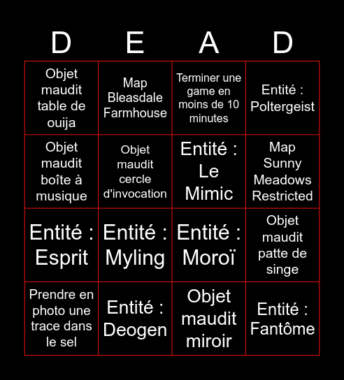 Phasmo-Bingo ! Bingo Card