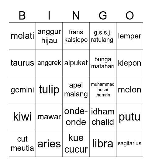 mark Bingo Card