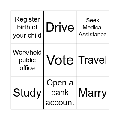 Rights Bingo Card